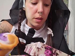 Assfucking and gape play with Devil and nun