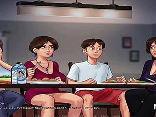 Dwie dojrzałe osoby uprawiają gry hentai pod stołem w odcinku 64 Summertimesaga