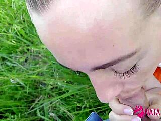 Homemade video of Nata Sweet's wild outdoor blowjob and cum in mouth