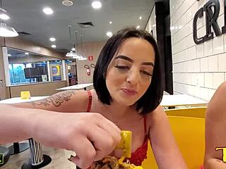 Tattooed angel Duda Pimentinha and other new girls prepare for sex in McDonald's