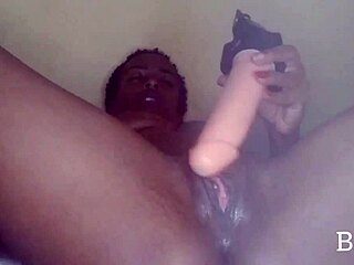 Sensual Angolan teen enjoys solo play with huge dildo