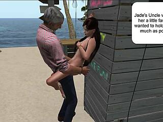 En gammel mann og et ungt par utforsker kjærligheten sin på stranden i Second Life - Episode 3