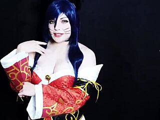 Ahri's massive boobs bounce as she fucks a League of Legends player in costume