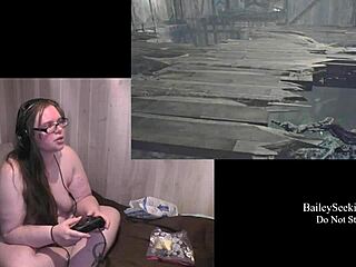 Watch a natural-titted brunette get naked and play in Resident Evil 7