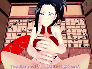 Get a free anime experience with Momo Yaoyorozu's boobs and blowjob
