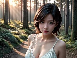 Japansk hentai med store bryster og hæle i skoven