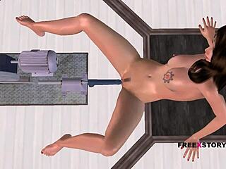 Se en 3D-animeret babe nyde sig selv med en sexmaskine i denne hotte video