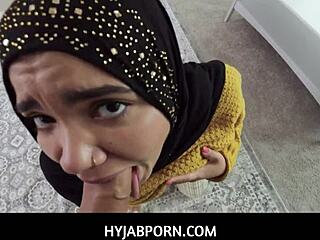 Young hijabi stepsister gives a deepthroat blowjob