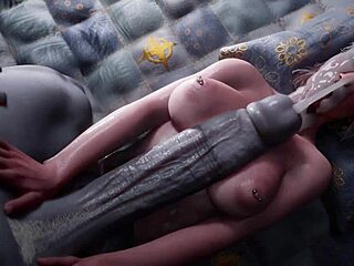 Una visitatrice sexy con le ali fa sesso con una donna - Hentai animato con un grosso cazzo su una femmina e finale sul viso