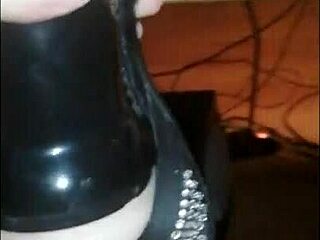 Solo play with a MILF's stilettos and a toy vagina