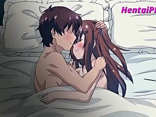 Animated brunette gets a messy handjob from her stepbrother in this anime hentai